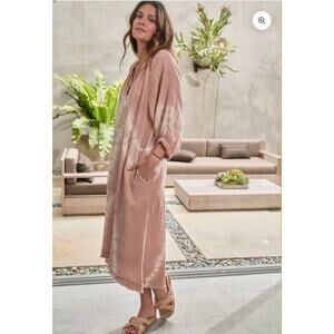 Ocean+Main Bermuda Sand Tie Dye Gauze Maxi Cotton Pocket Dress M/L